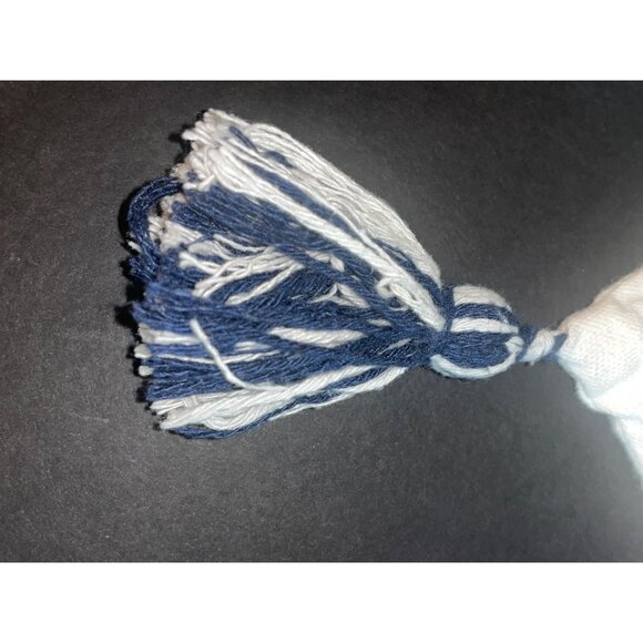 Cotton Pillow Cover Pom Tassels 16x18 White & Navy Stripes Zipper Boho Decor - Picture 8 of 9